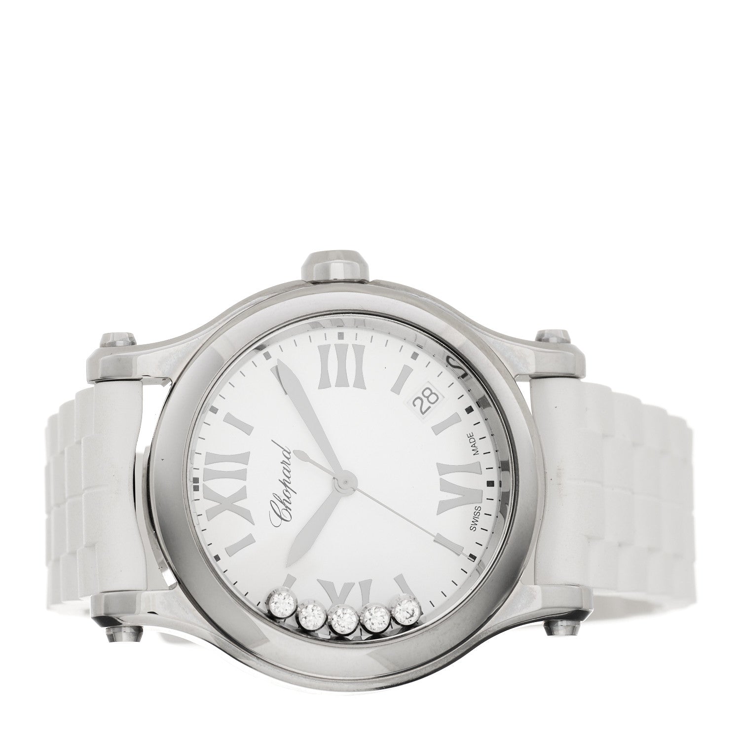Chopard Stainless Steel Rubber 5 Diamond 36mm Happy Sport Quartz Watch White 2 of 6