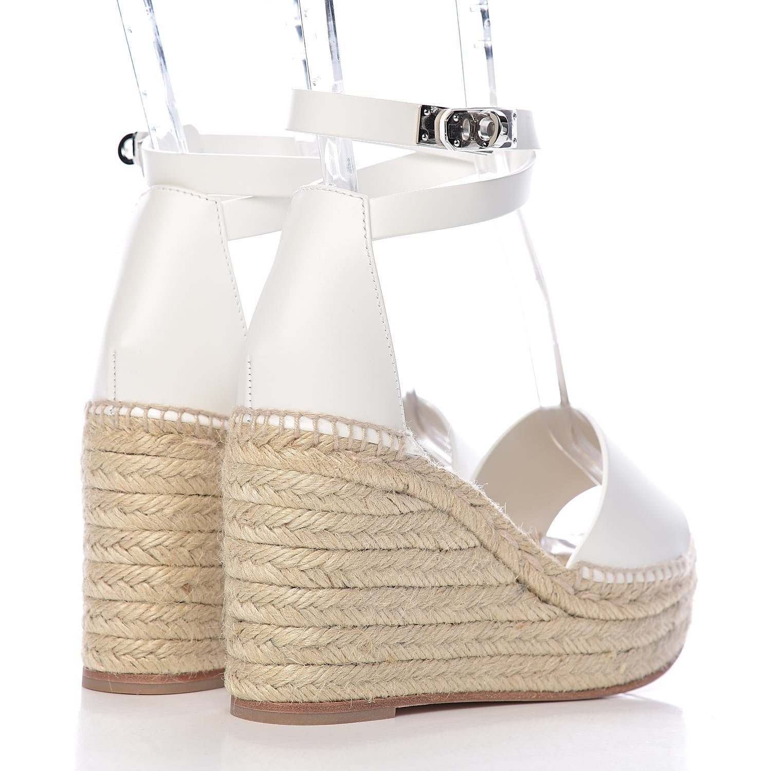 Hermes Calfskin Tivoli Espadrille Wedge Sandals 38 White 4 of 10