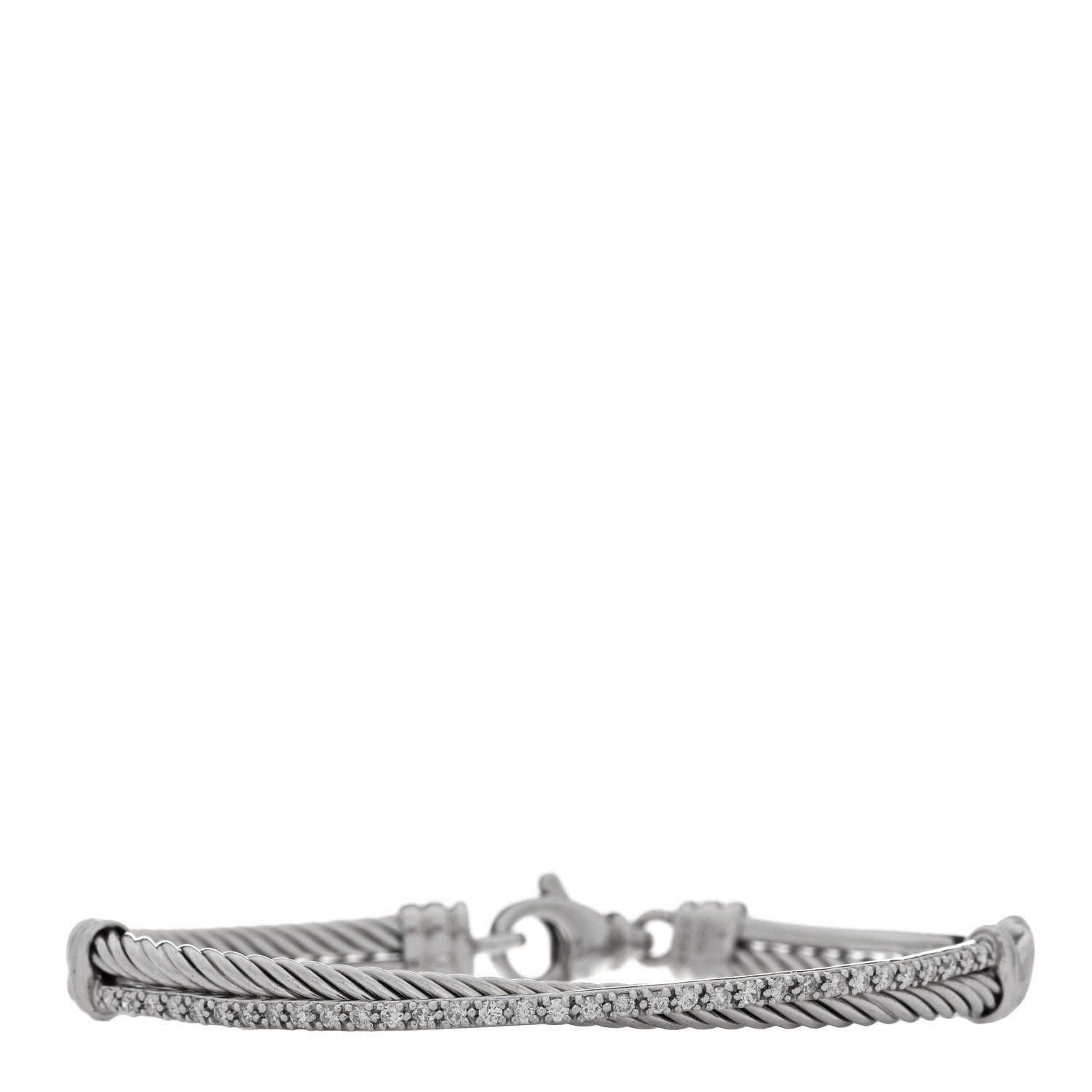 David Yurman Sterling Silver Diamond 3mm Crossover Bracelet 1 of 3