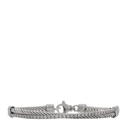 David Yurman Sterling Silver Diamond 3mm Crossover Bracelet 1 of 3