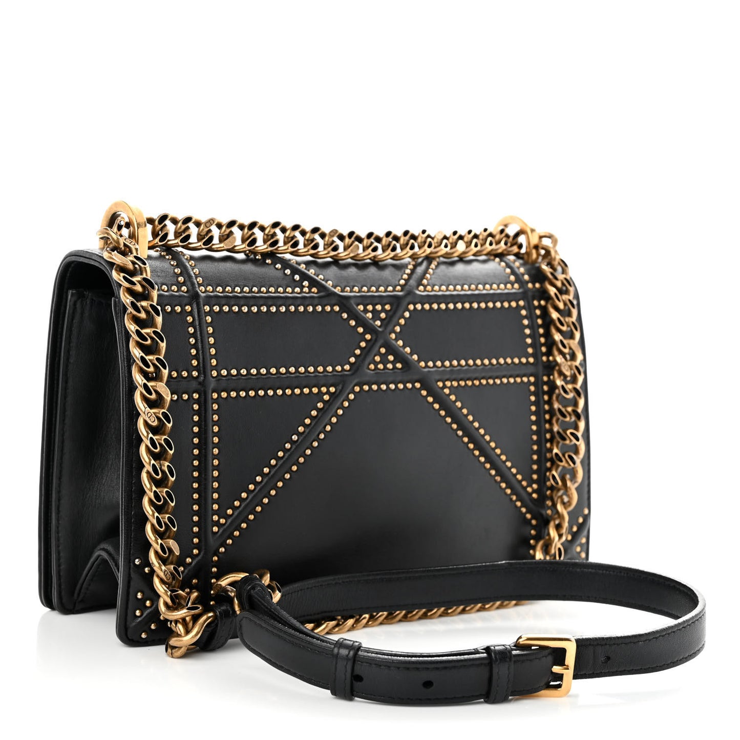 Lambskin Studded Medium Diorama Flap Bag Black