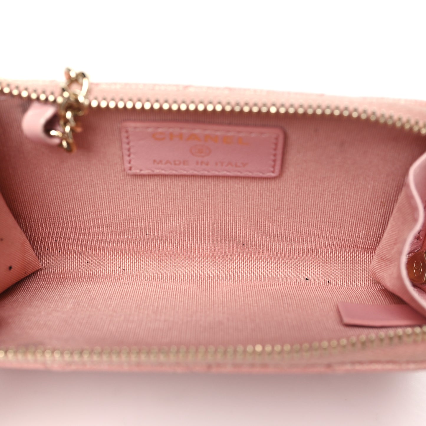 Iridescent Caviar Quilted Zipped Key Holder Case Rose Pink