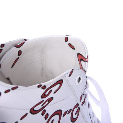Gucci Calfskin GucciGhost Print Mens Ace Sneakers 8 White Hibiscus Red 9 of 10