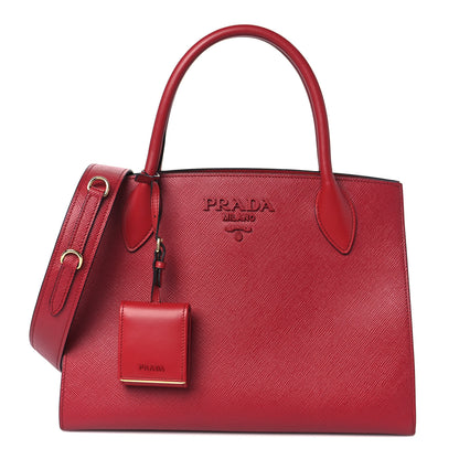 Prada Saffiano Cuir Calfskin Medium Monochrome Top Handle Tote Fuoco 1 of 11