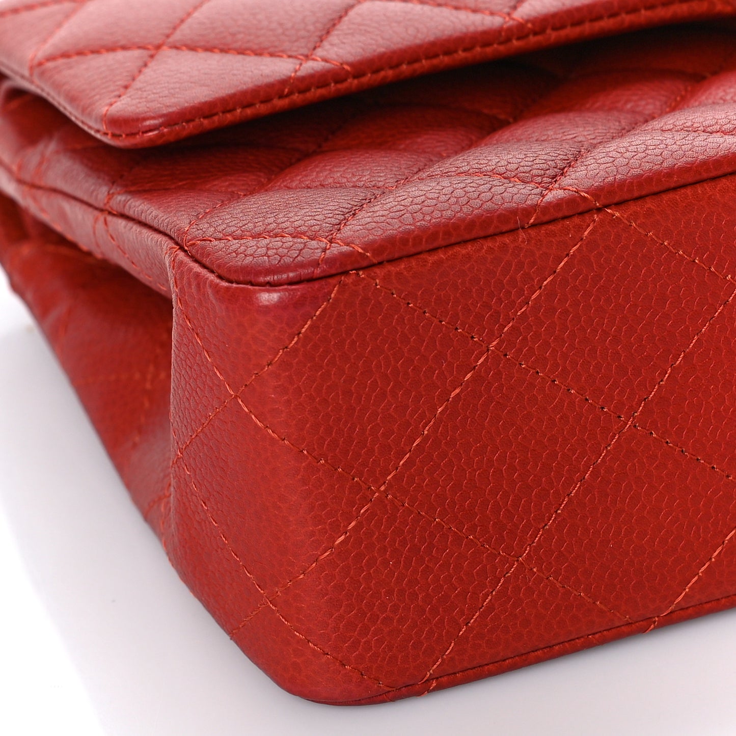 Caviar Quilted Medium Double Flap Red
