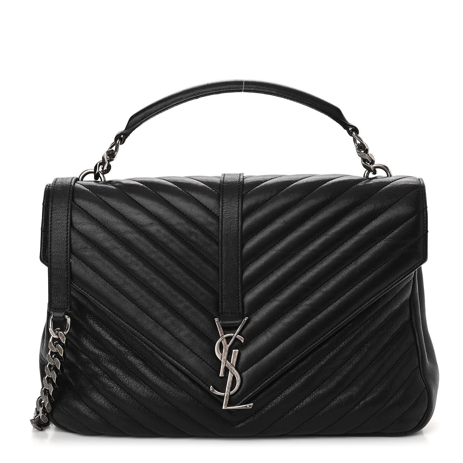 Saint Laurent Sheepskin Matelasse Chevron Monogram Large College Satchel Black 1 of 10