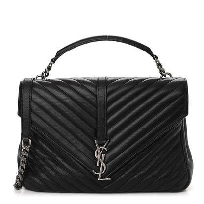 Saint Laurent Sheepskin Matelasse Chevron Monogram Large College Satchel Black 1 of 10