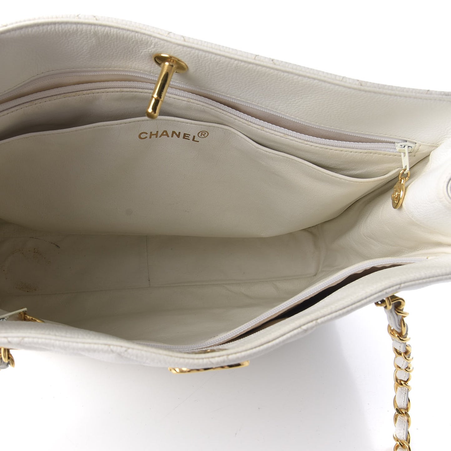 Caviar Quilted Shopper Tote White