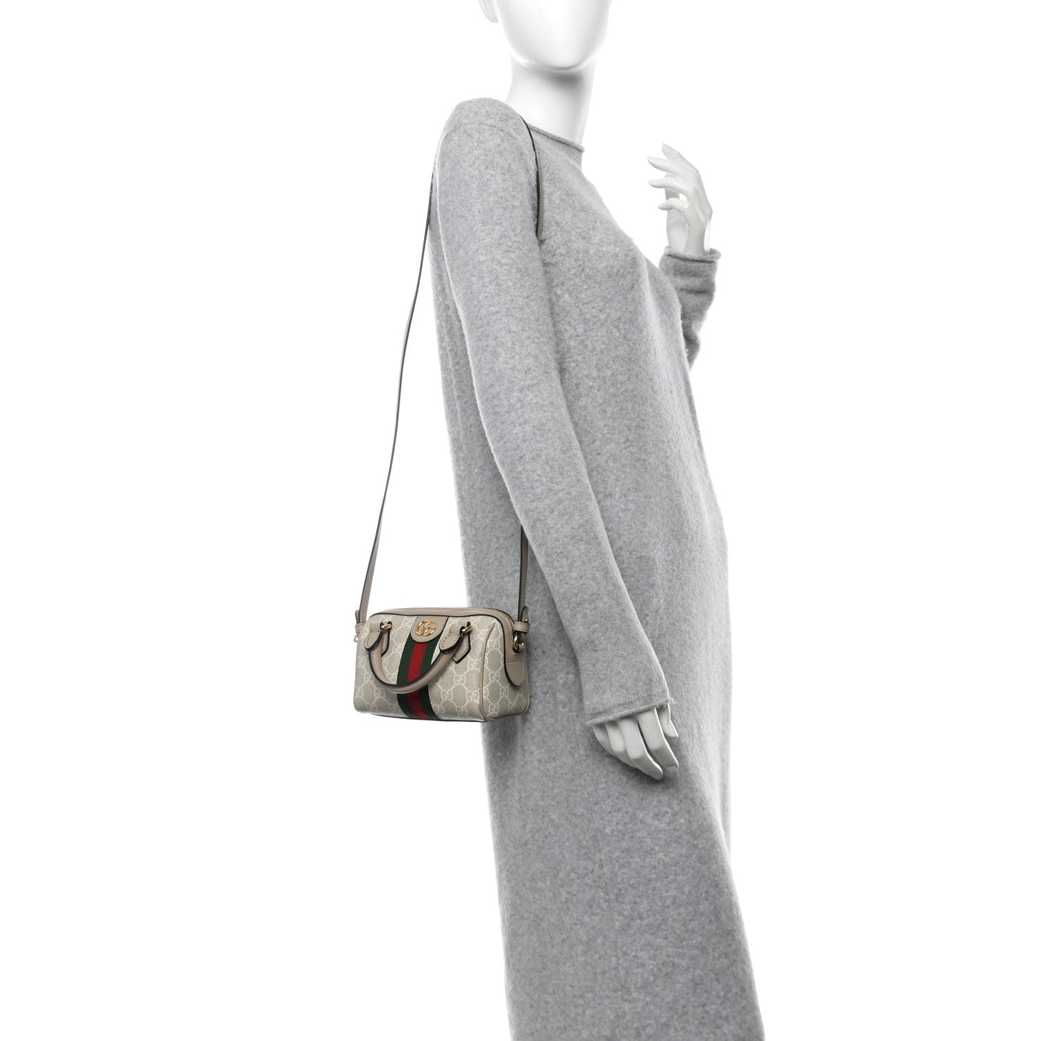 Gucci GG Supreme Monogram Textured Dollar Calfskin Web Super Mini Ophidia Top Handle Bowler Bag Beige Mystic White Oatmeal 2 of 10