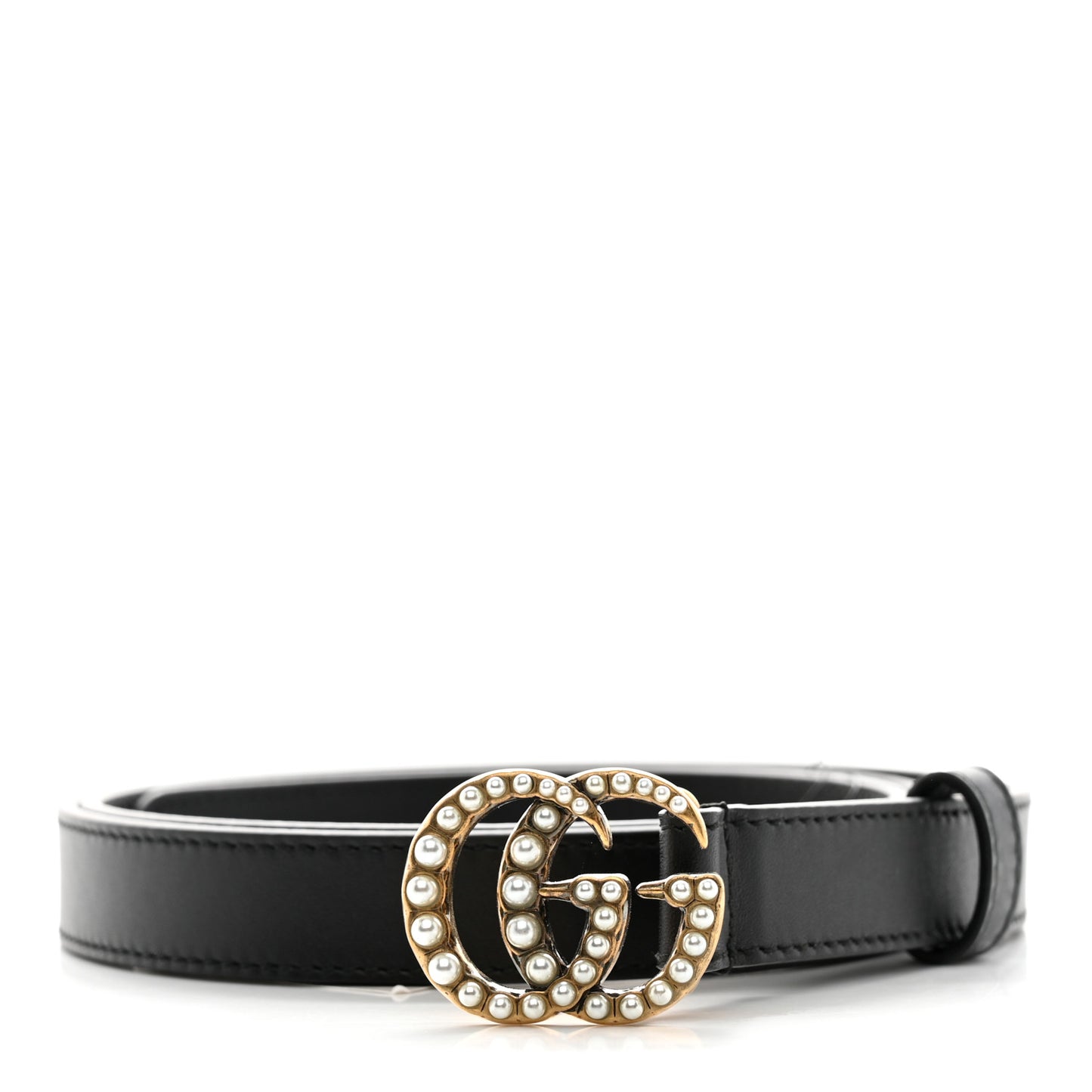 Calfskin Pearl Double G 20mm Belt 95 38 Black Cream