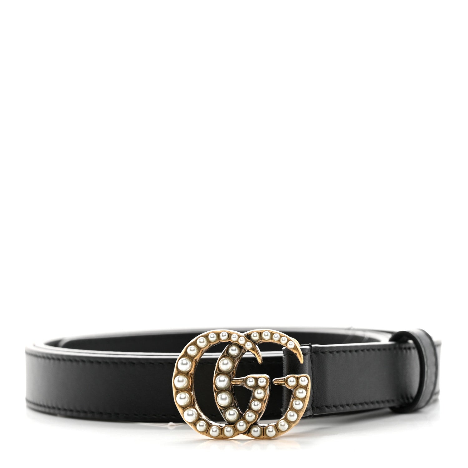 Gucci Calfskin Pearl Double G 20mm Belt 95 38 Black Cream 1 of 5