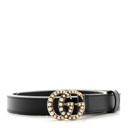 Gucci Calfskin Pearl Double G 20mm Belt 95 38 Black Cream 1 of 5