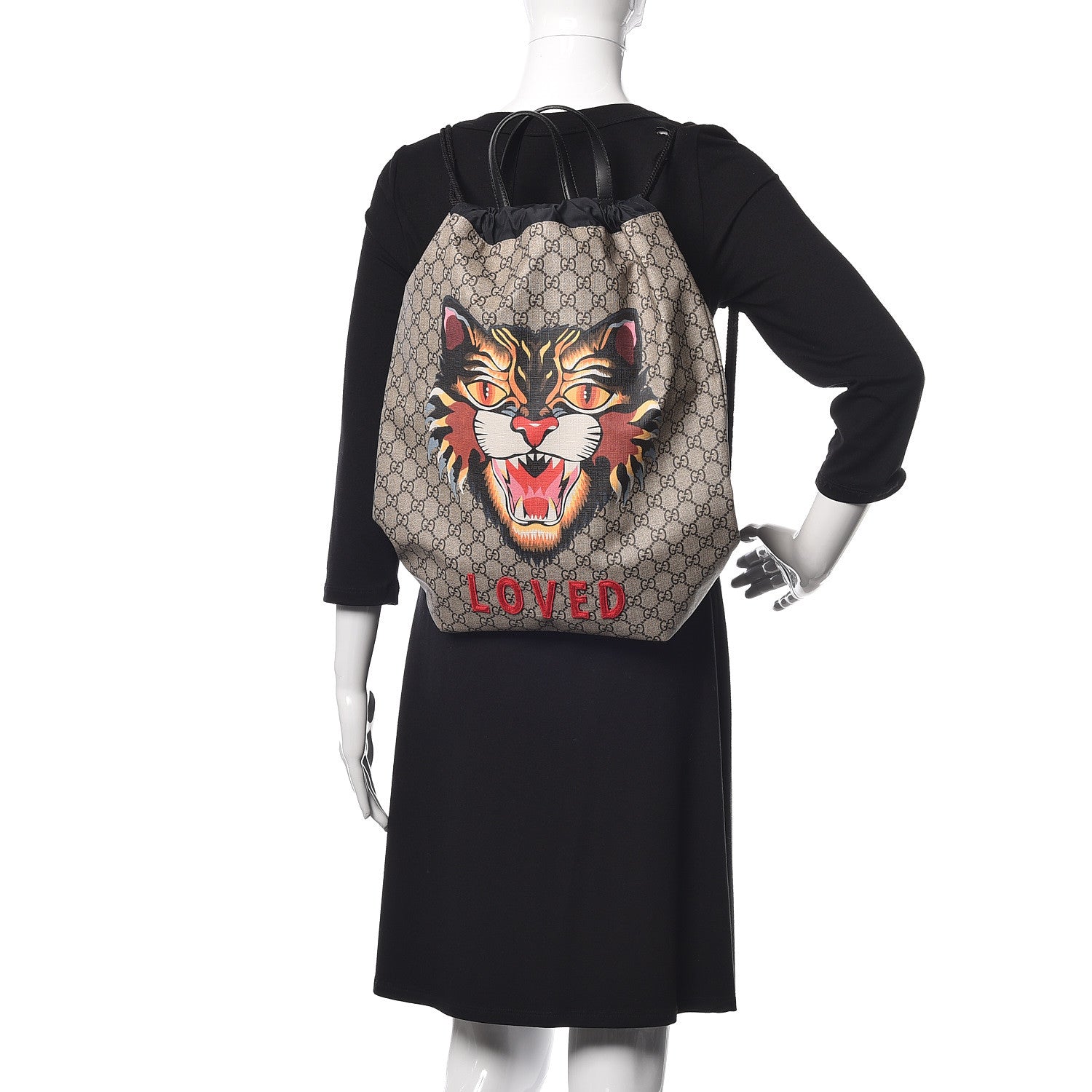 Gucci GG Supreme Monogram Angry Cat Drawstring Backpack 2 of 9