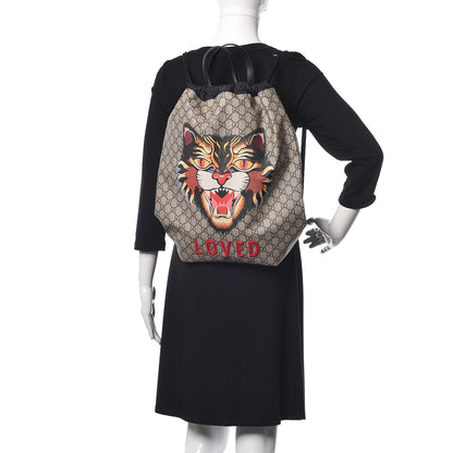Gucci GG Supreme Monogram Angry Cat Drawstring Backpack 2 of 9