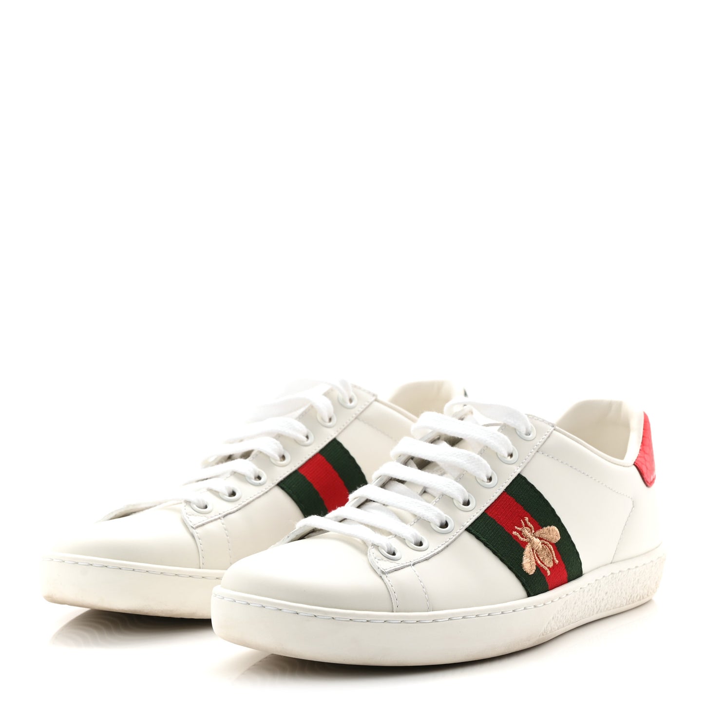 Calfskin Ayers Bee Embroidered Womens Ace Sneakers 36 White Green