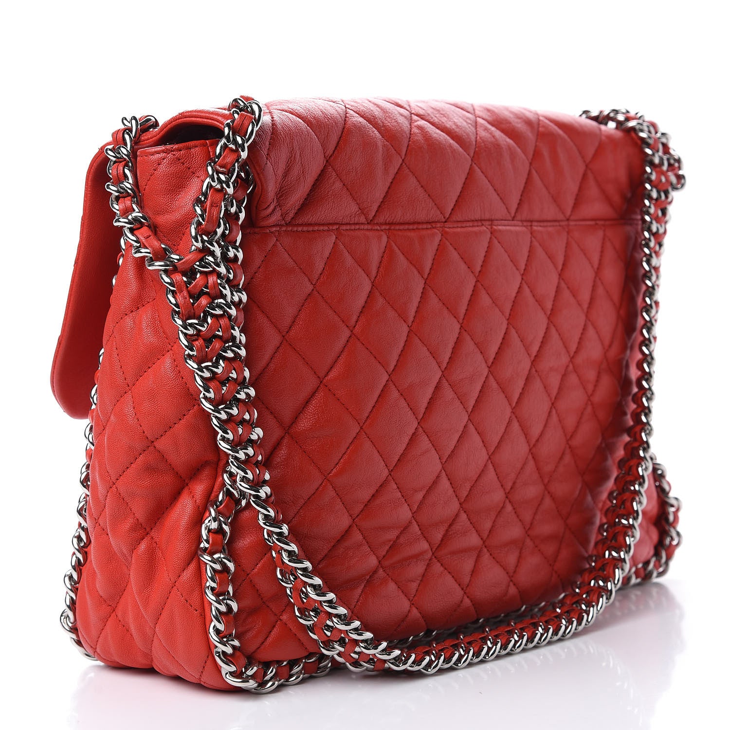Chanel Washed Lambskin Quilted Maxi Chain Around Flap Red 3 of 12