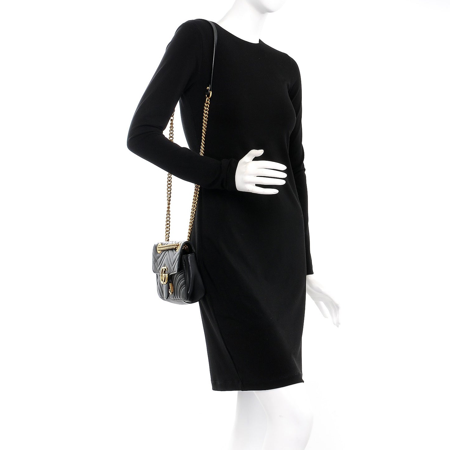 Calfskin Matelasse Mini GG Marmont Shoulder Bag Black