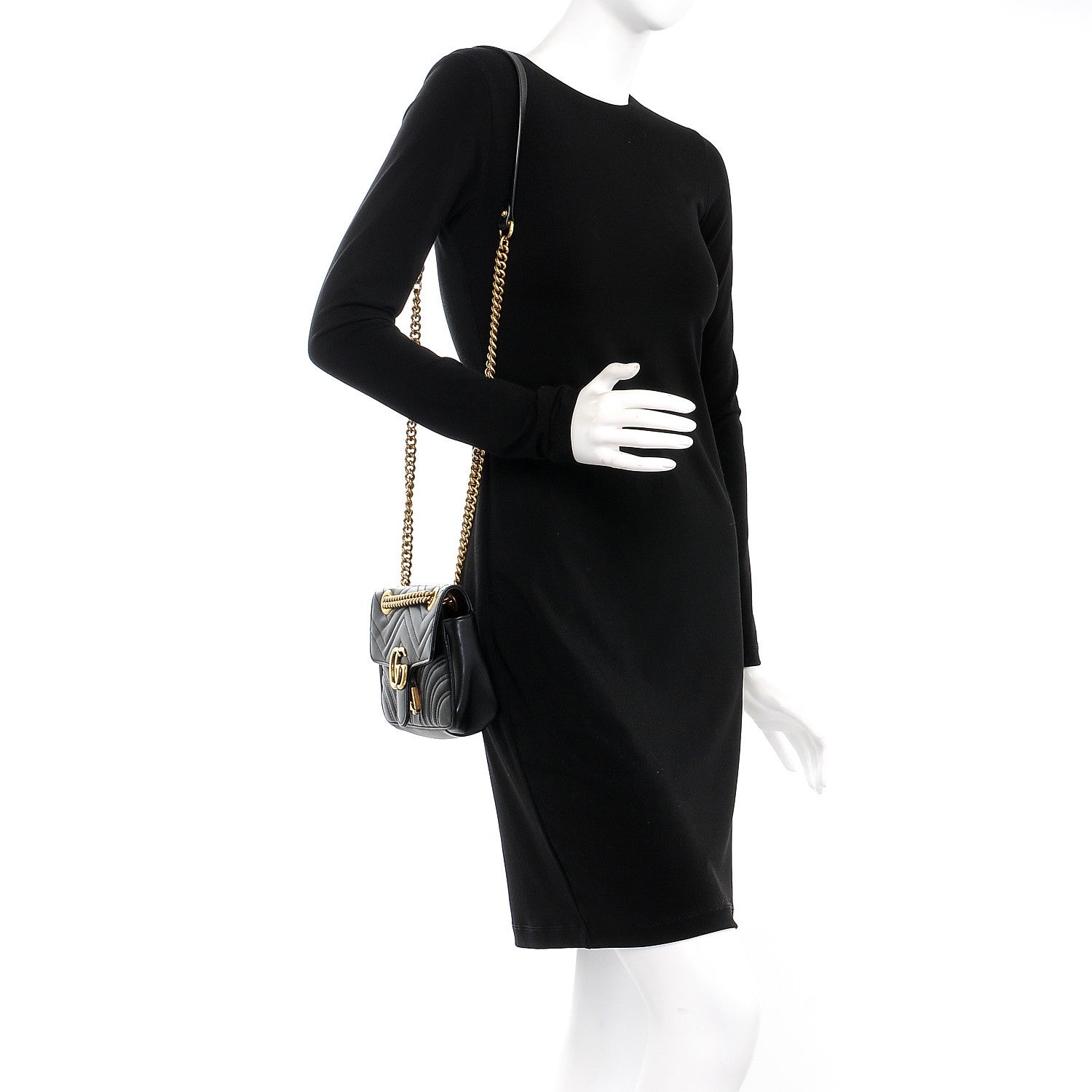 Gucci Calfskin Matelasse Mini GG Marmont Shoulder Bag Black 2 of 8