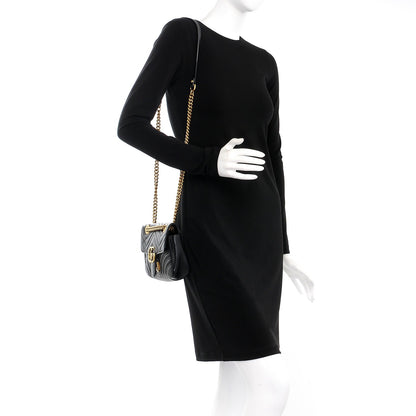 Gucci Calfskin Matelasse Mini GG Marmont Shoulder Bag Black 2 of 8