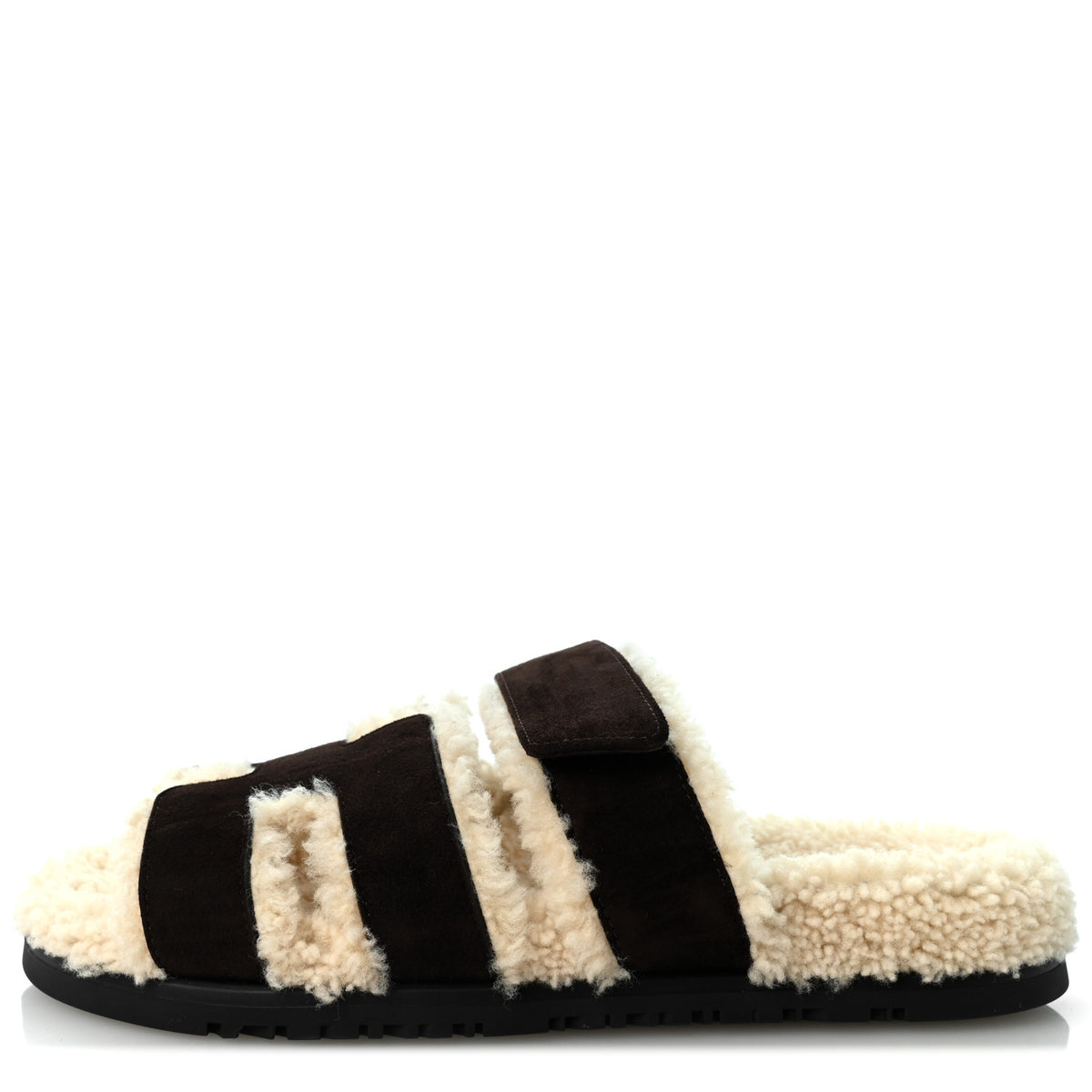Hermes Suede Goatskin Woolskin Womens Chypre Sandals 38 Marron Ebene 1 of 9
