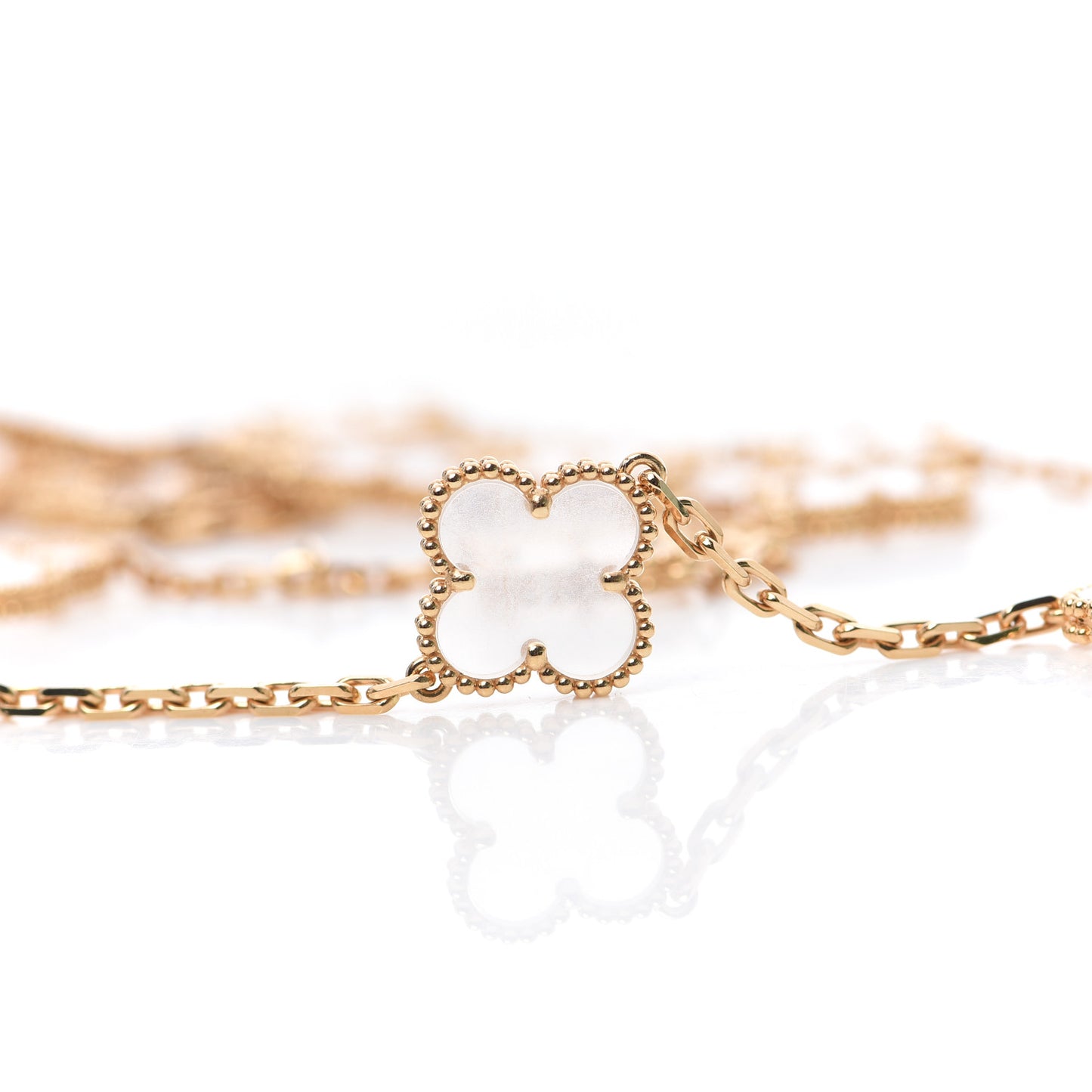 18K Yellow Gold Rock Crystal 20 Motifs Vintage Alhambra Necklace