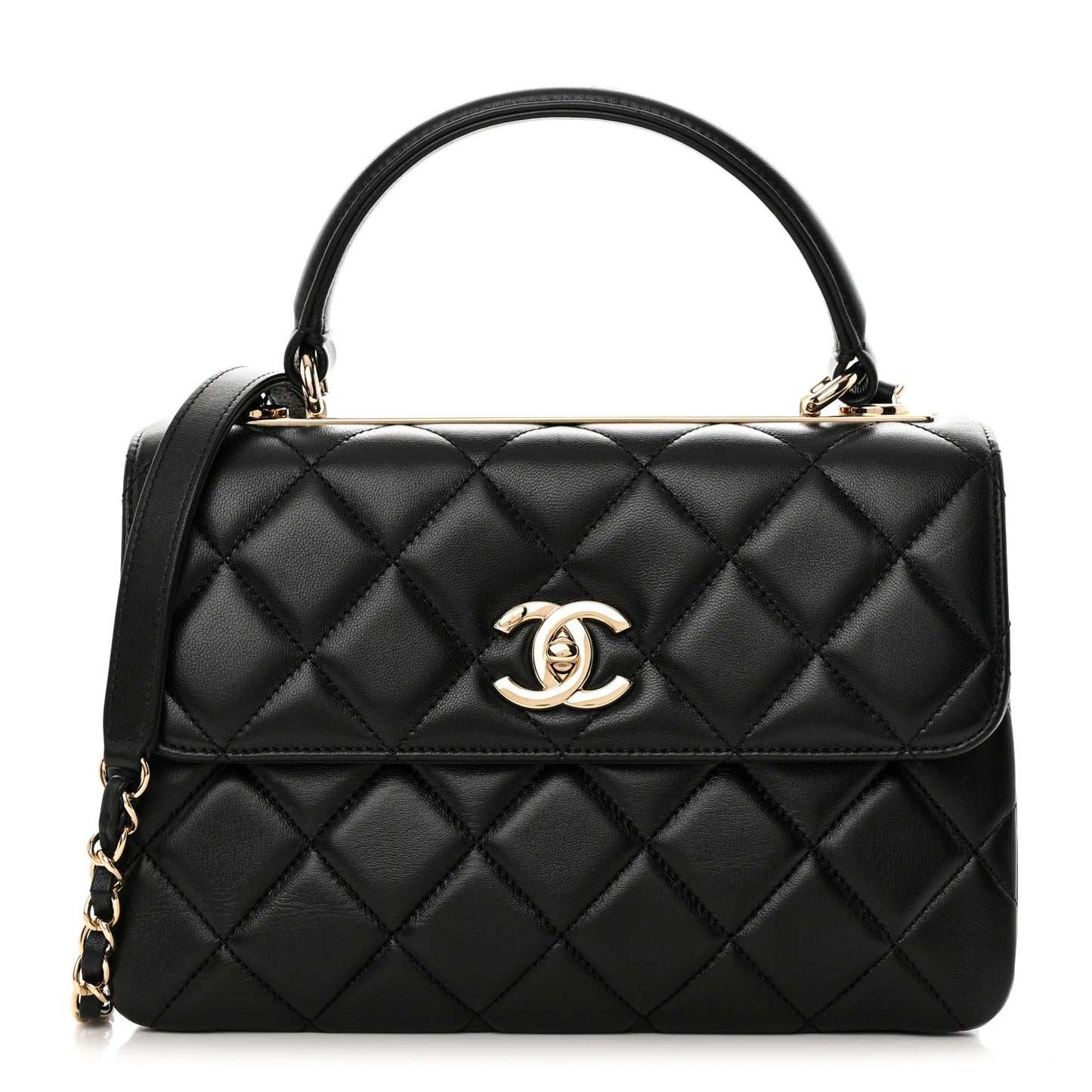 Lambskin Quilted Small Trendy CC Dual Handle Flap Bag Black