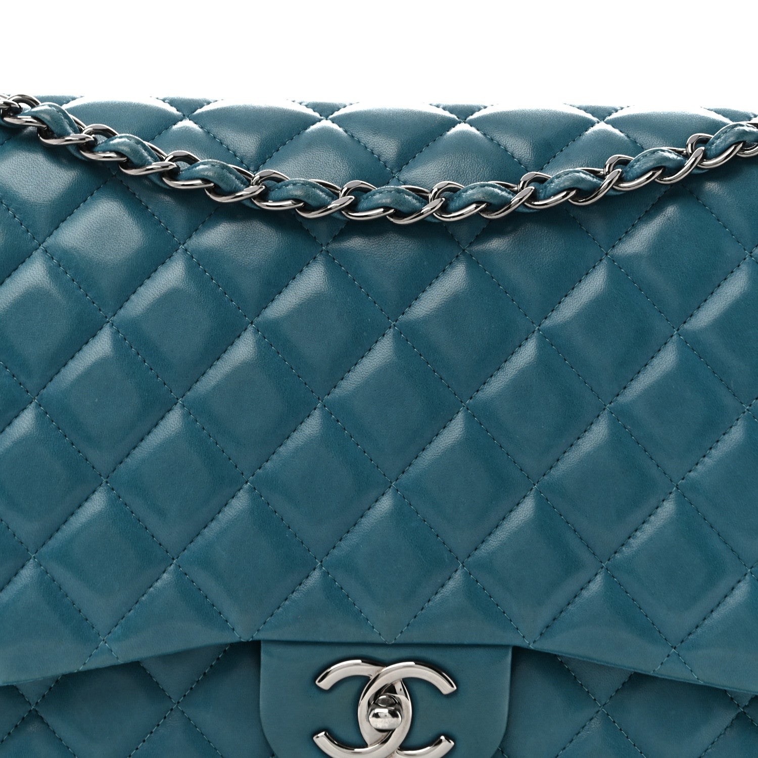 Chanel Lambskin Quilted Maxi Double Flap Turquoise 8 of 13