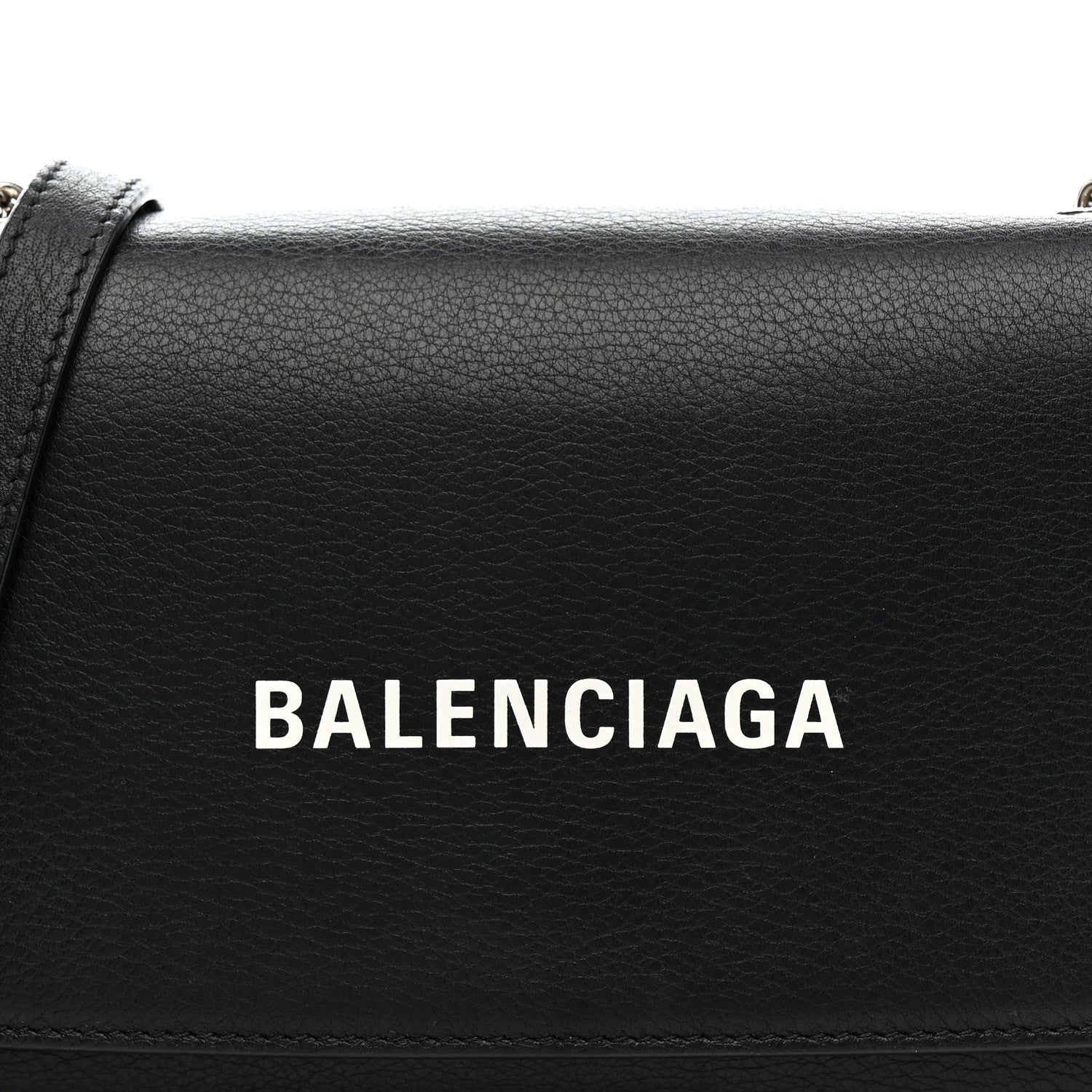 Balenciaga Pebbled Calfskin Logo Everyday Flap Chain Wallet Black 7 of 14