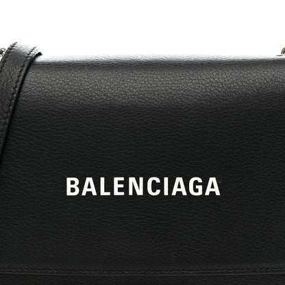 Balenciaga Pebbled Calfskin Logo Everyday Flap Chain Wallet Black 7 of 14