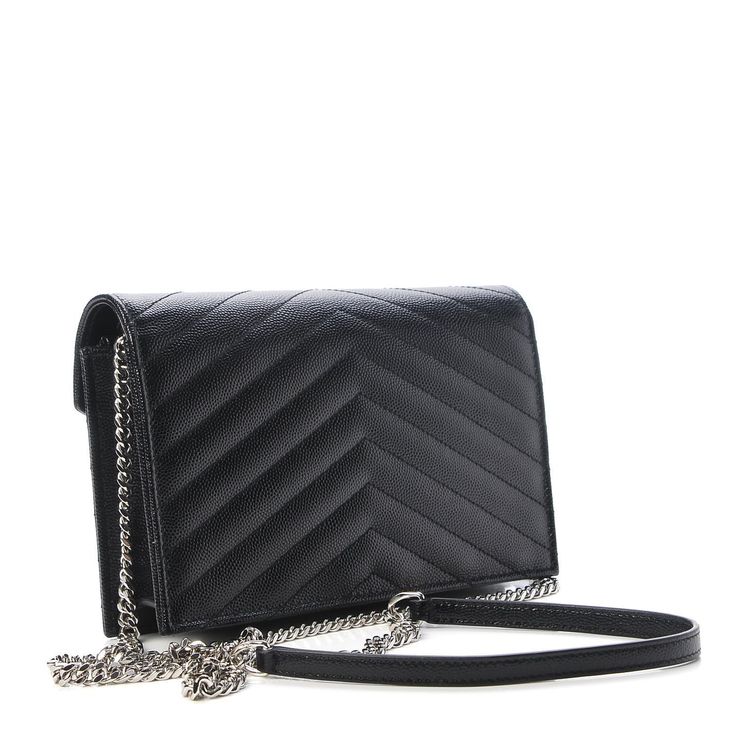 Grain De Poudre Matelasse Chevron Monogram Envelope Chain Wallet Black