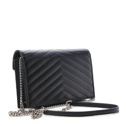 Saint Laurent Grain De Poudre Matelasse Chevron Monogram Envelope Chain Wallet Black 3 of 6