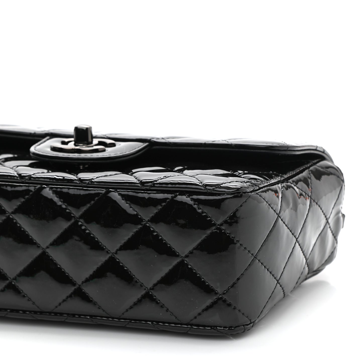 Patent Calfskin Quilted Mini Rectangular Flap So Black