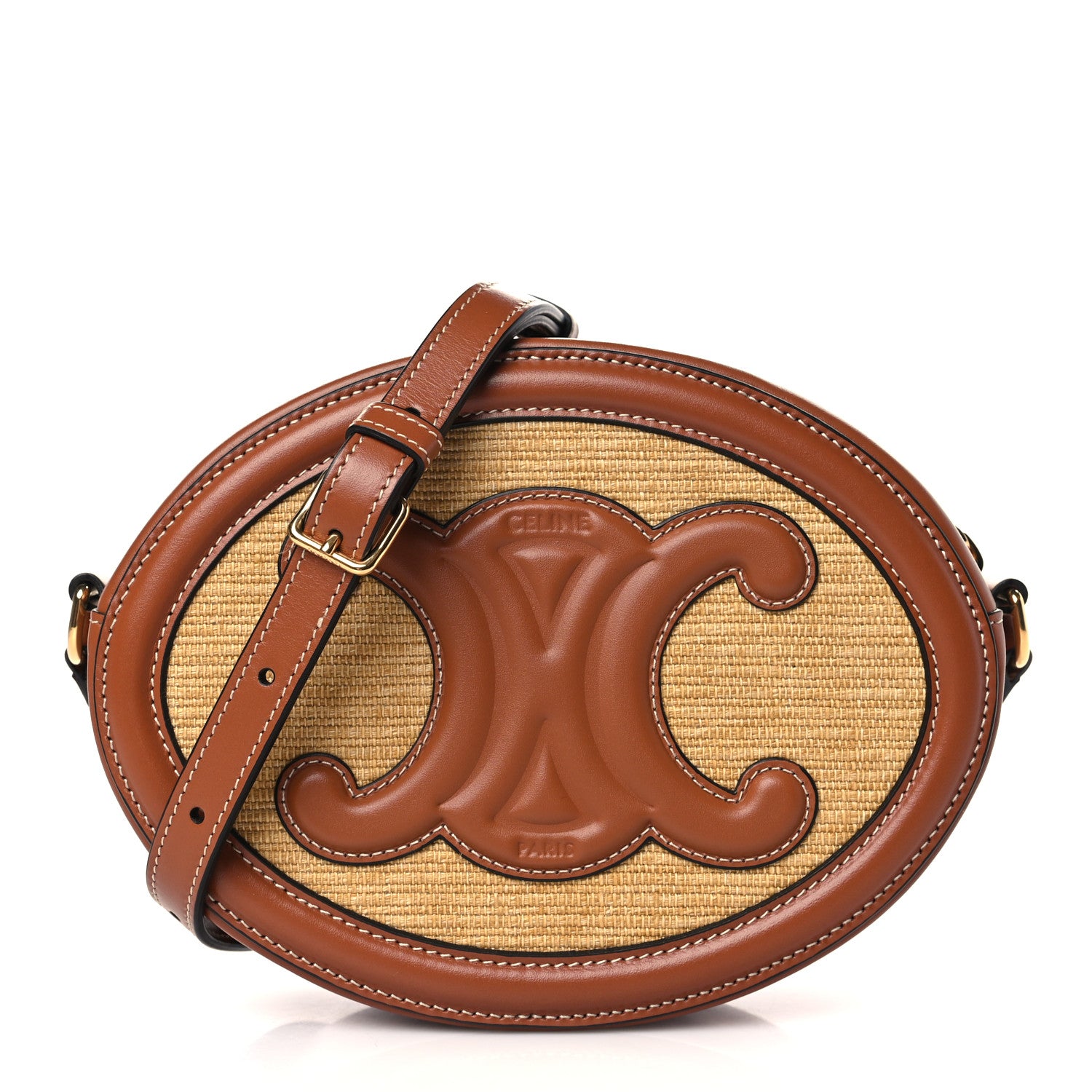 Celine Calfskin Straw Triomphe Oval Purse Crossbody Natural Tan 1 of 8