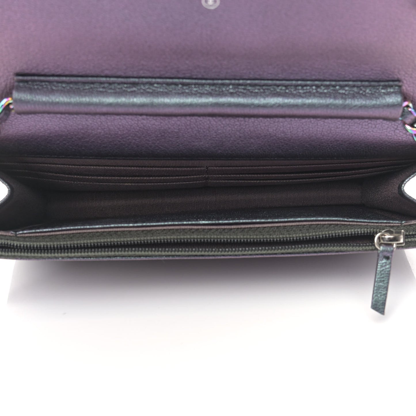 Iridescent Goatskin Quilted Wallet On Chain WOC Purple