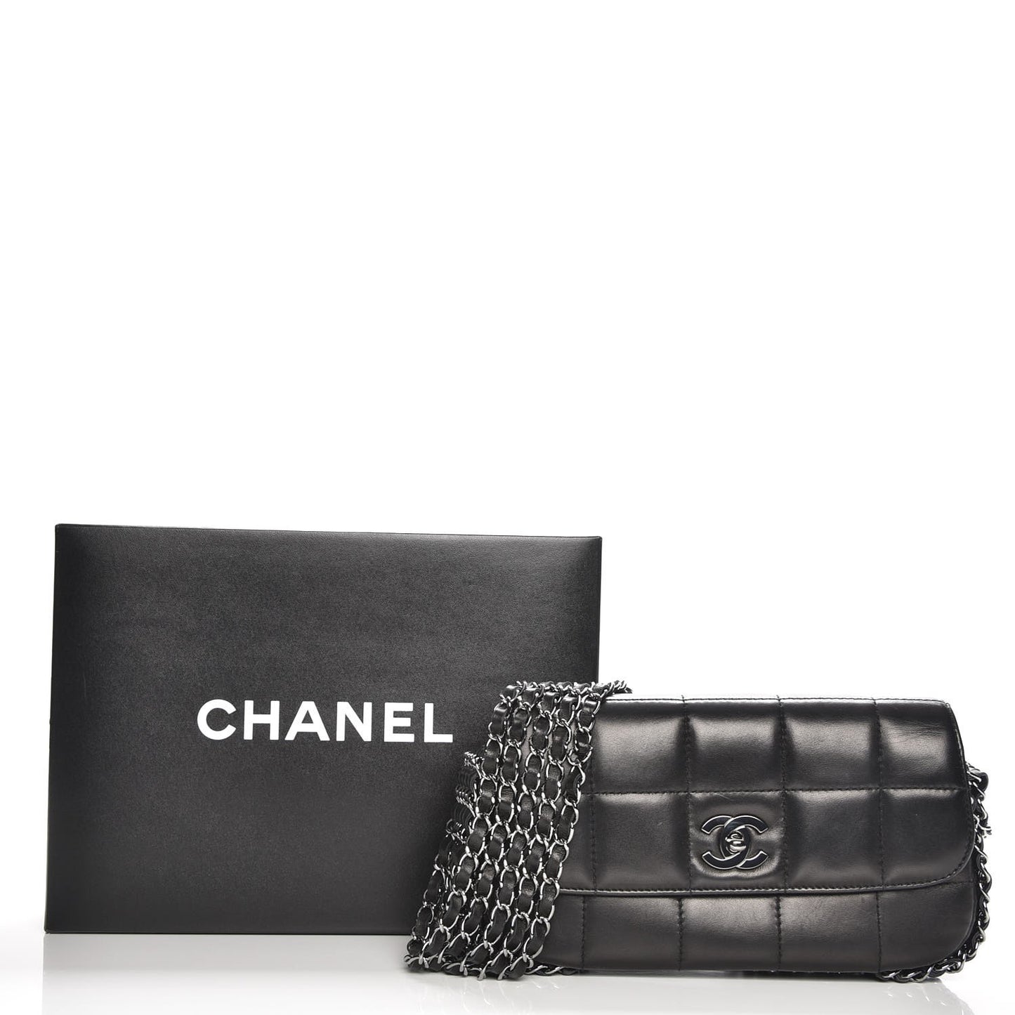 Chocolate Bar Quilted Lambskin 5 Chain Flap Black