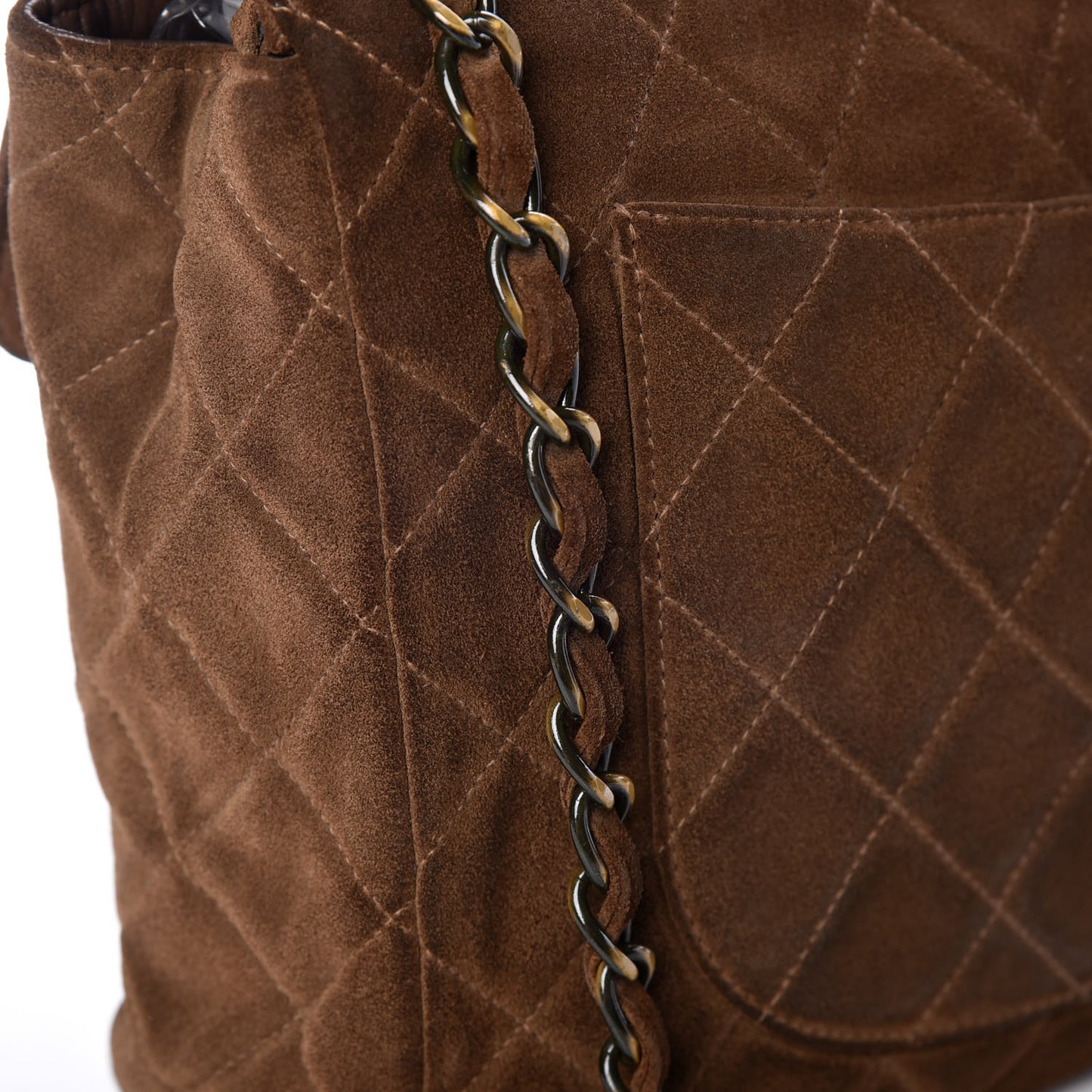 Suede Quilted Jumbo Single Flap Brown