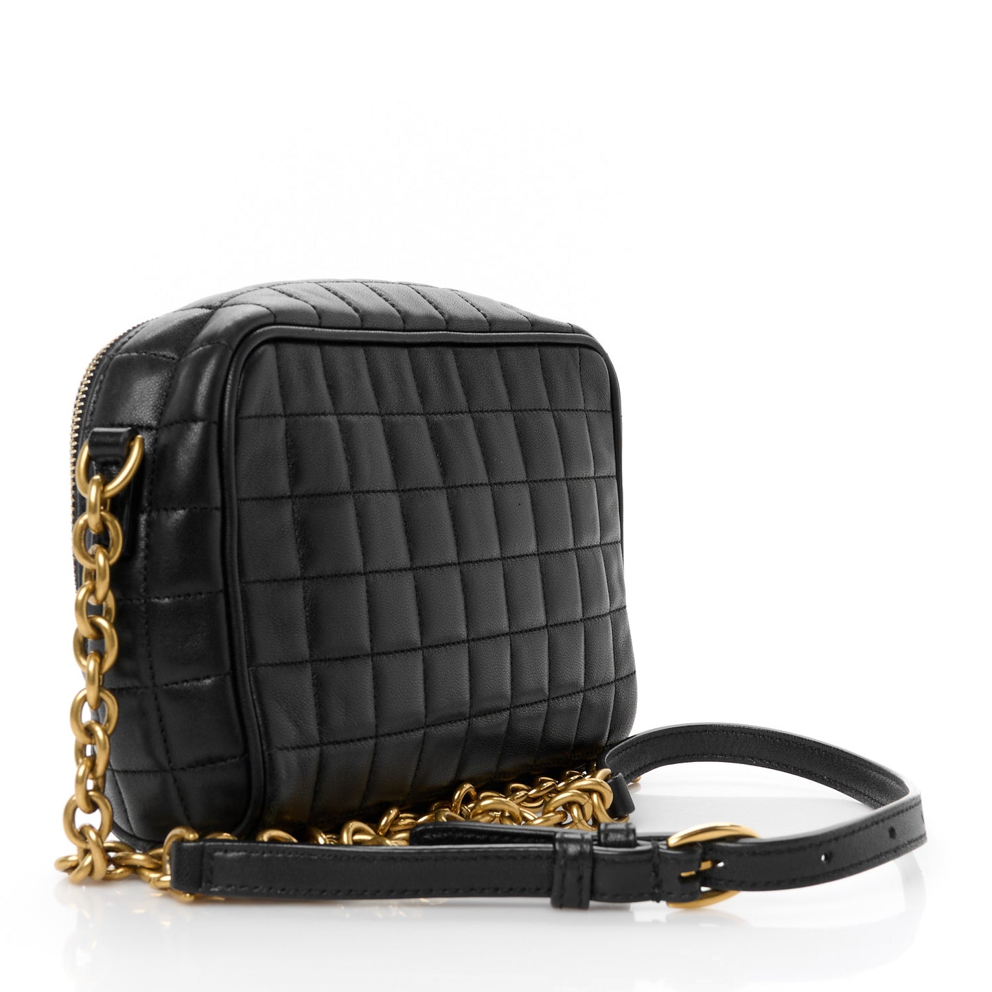 Lambskin Carre Quilted Cassandre Mini Camera Bag Black
