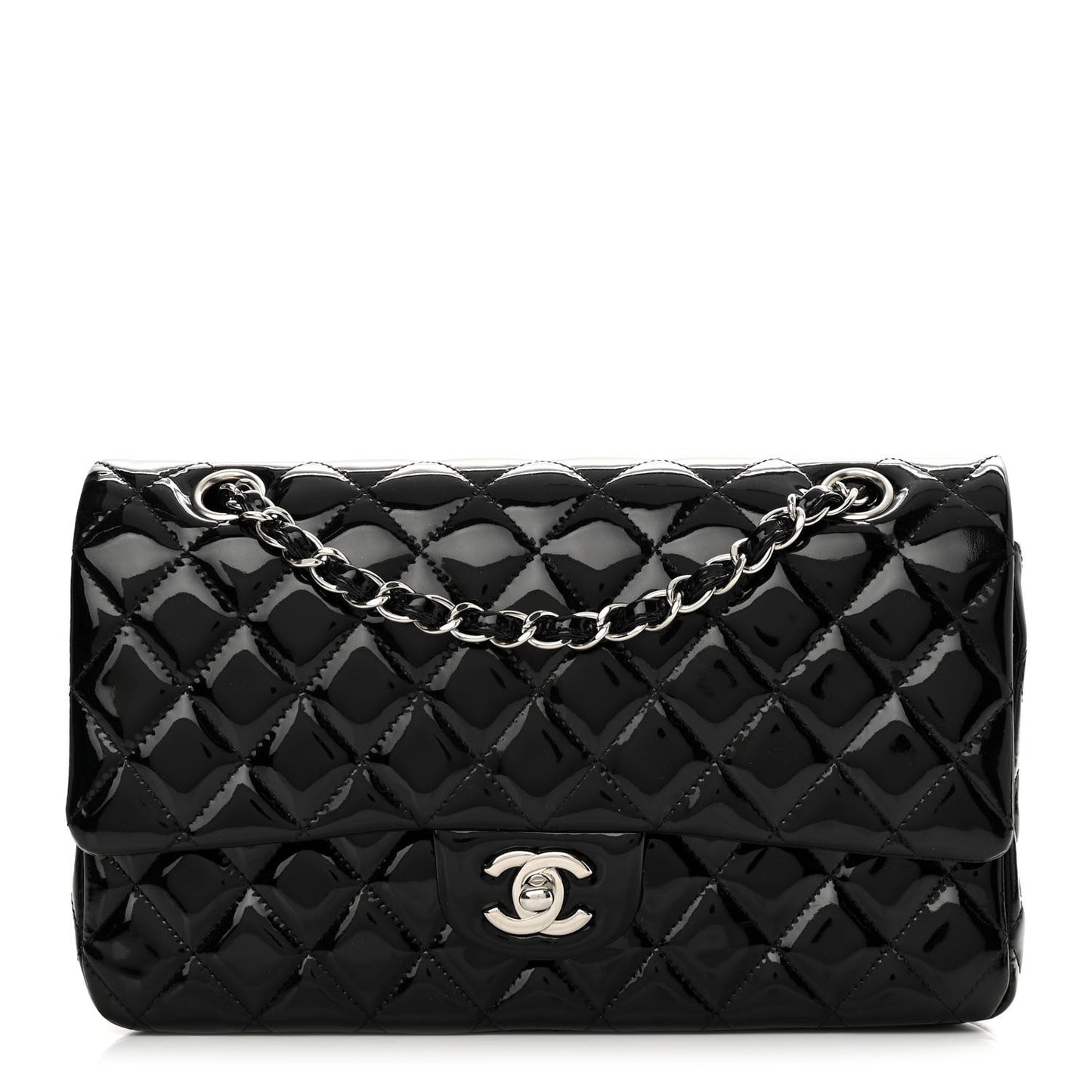 Patent Quilted Medium Double Flap Black