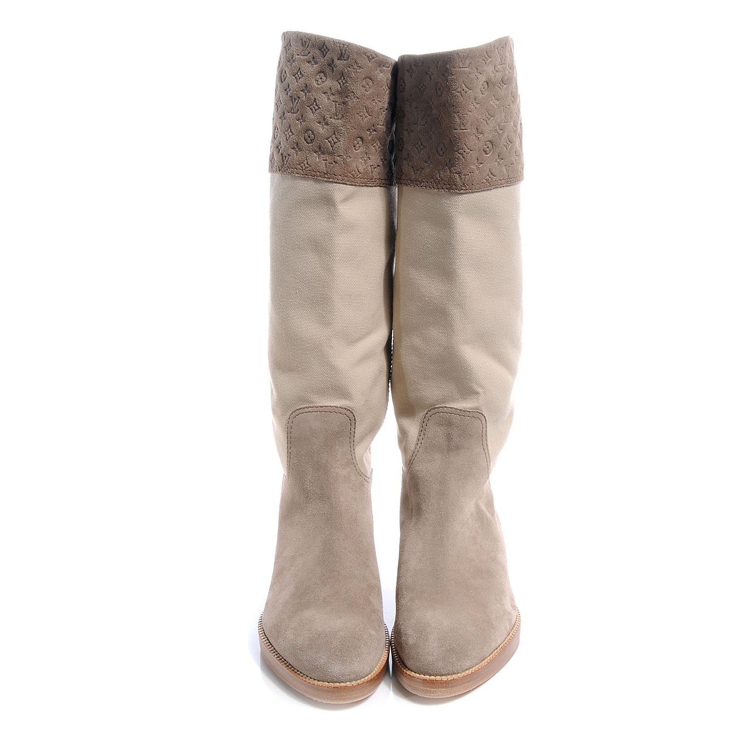Canvas and Suede Calfskin Flat Seine Boots 38
