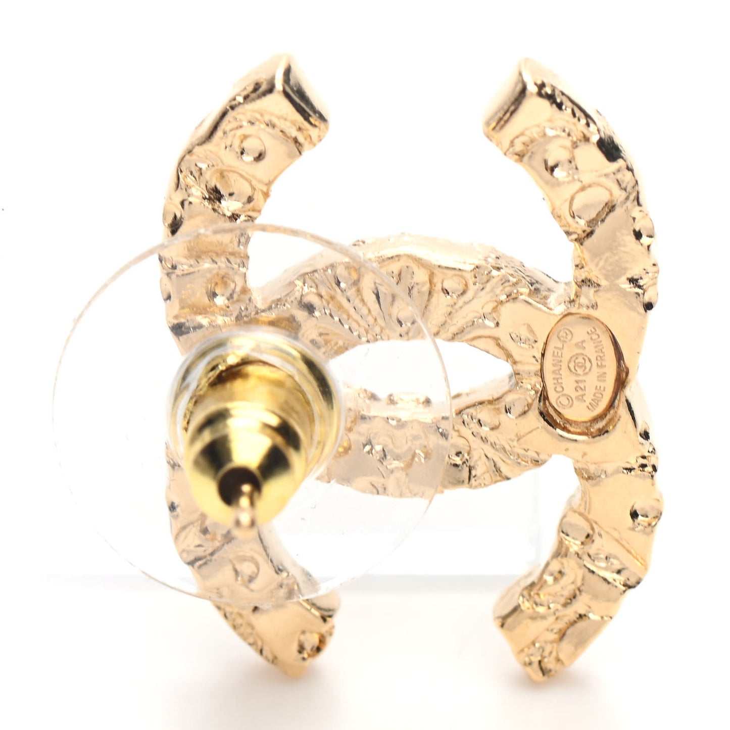 Metal Textured CC Earrings Gold
