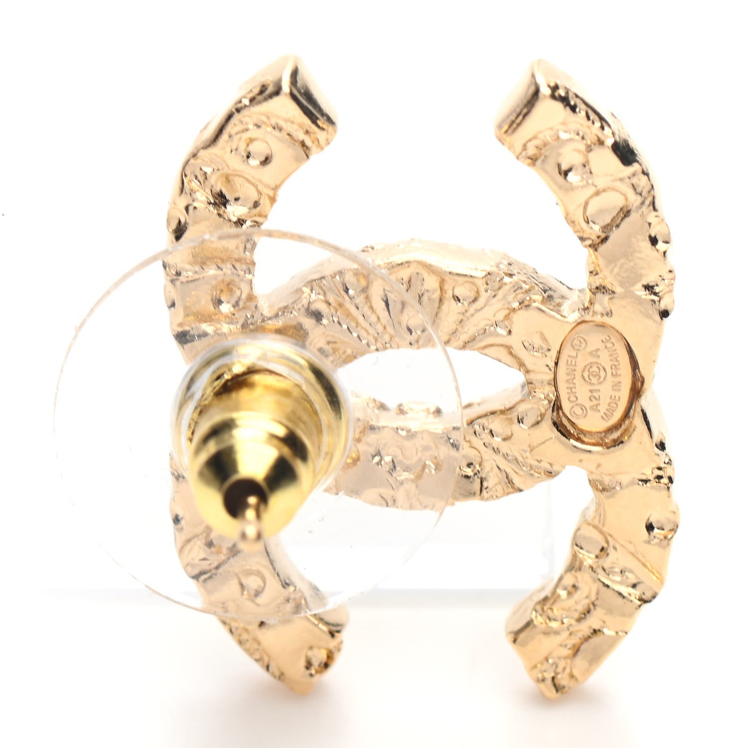 Chanel Metal Textured CC Earrings Gold 4 of 5