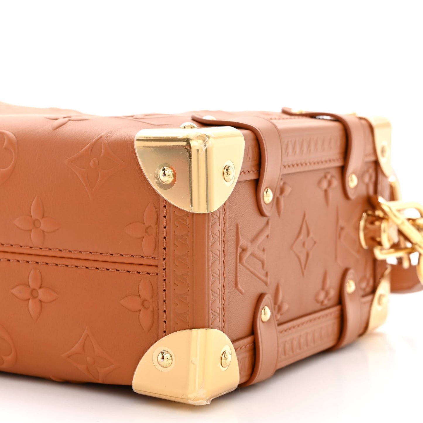 Calfskin Debossed Monogram Side Trunk Tan