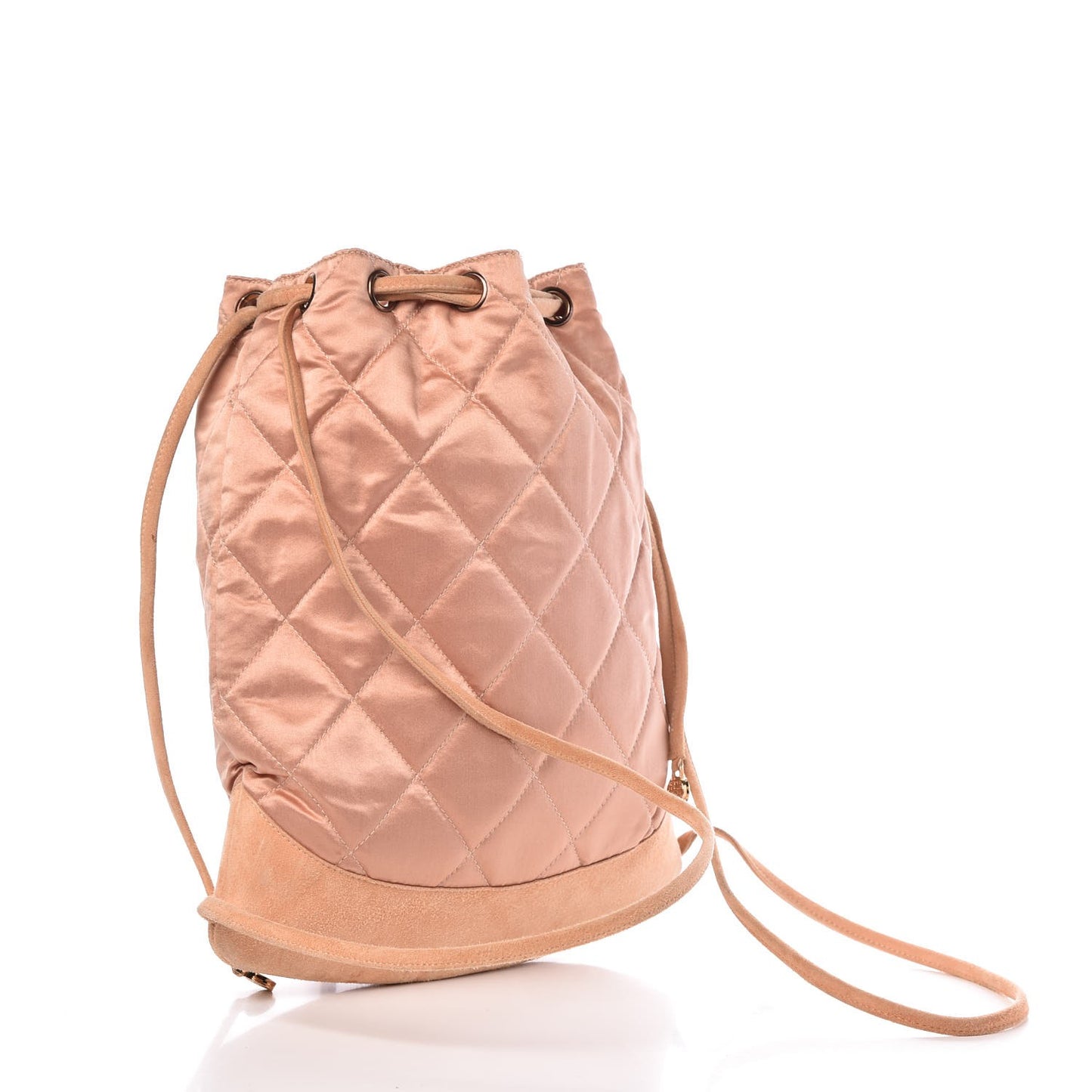 Satin Suede Quilted Drawstring Backpack Pink