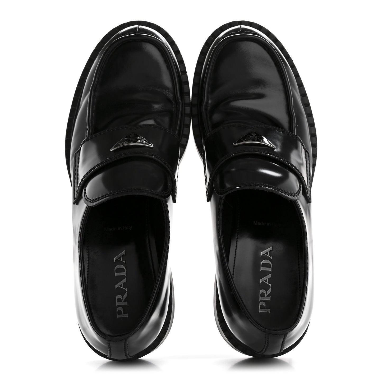 Spazzolato Metal Triangle Logo Mens 35mm Loafers 10 Black