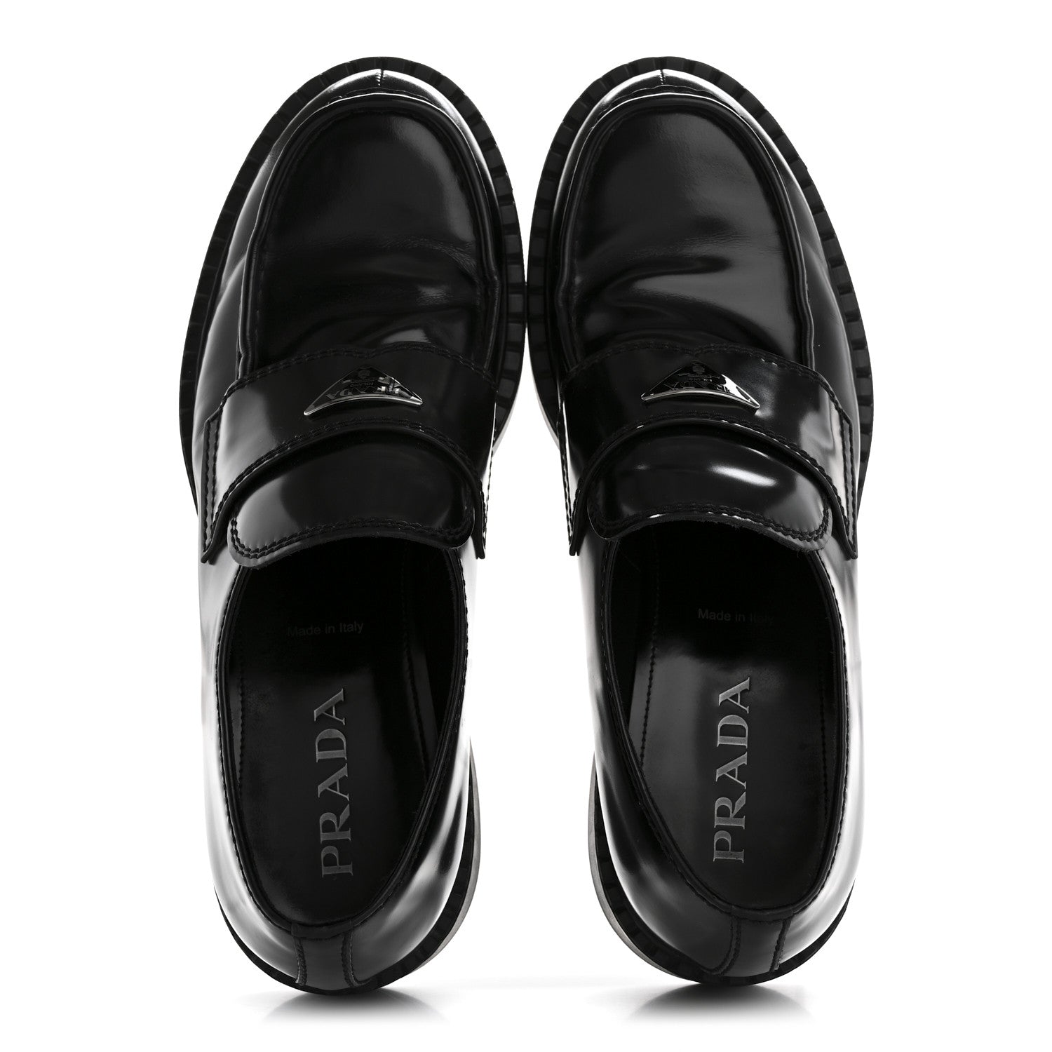Prada Spazzolato Metal Triangle Logo Mens 35mm Loafers 10 Black 2 of 12