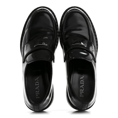 Prada Spazzolato Metal Triangle Logo Mens 35mm Loafers 10 Black 2 of 12