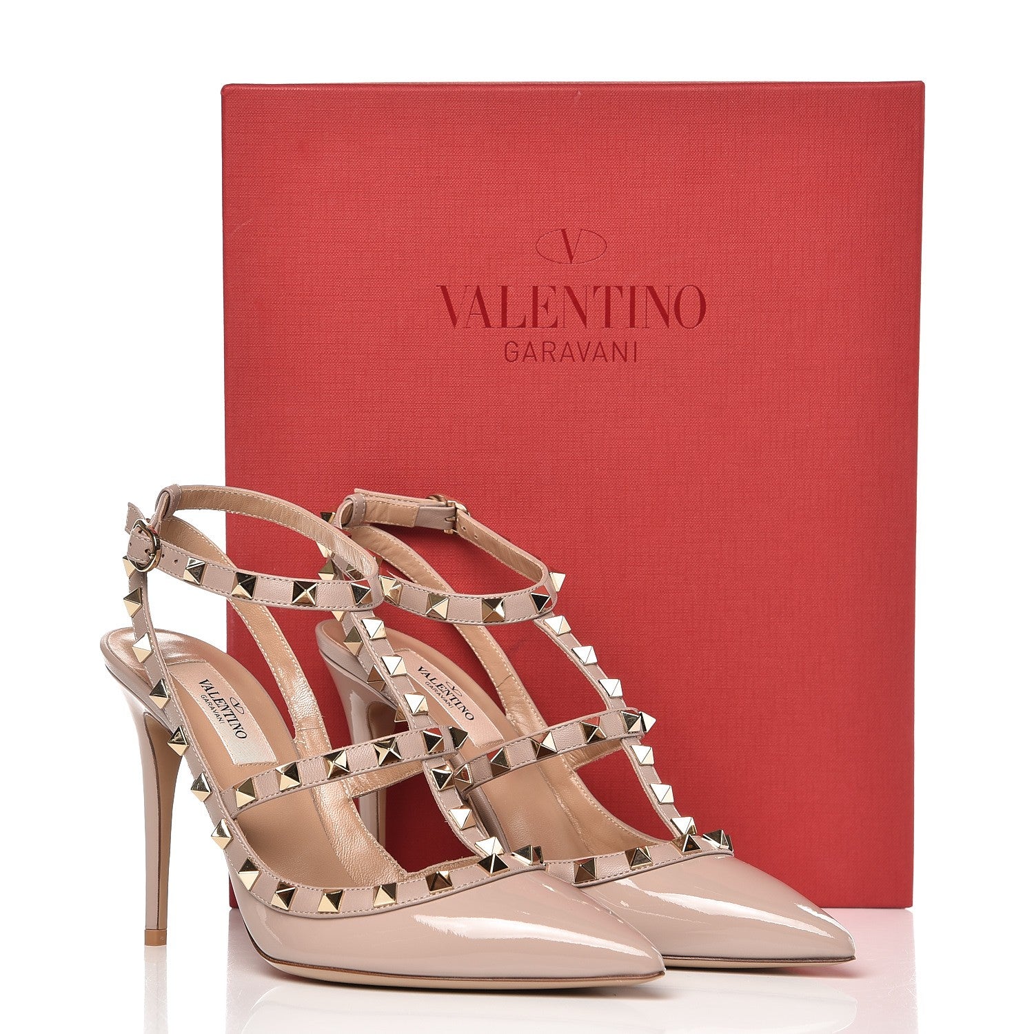 Valentino Garavani Patent Nappa Rockstud Ankle Strap 100mm Pumps 38 Poudre 9 of 9