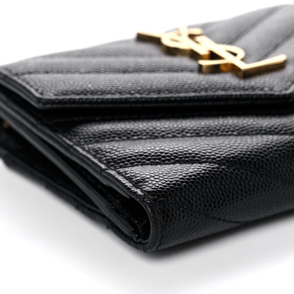 Saint Laurent Grain De Poudre Matelasse Chevron Monogram Compact Tri Fold Wallet Black 9 of 12
