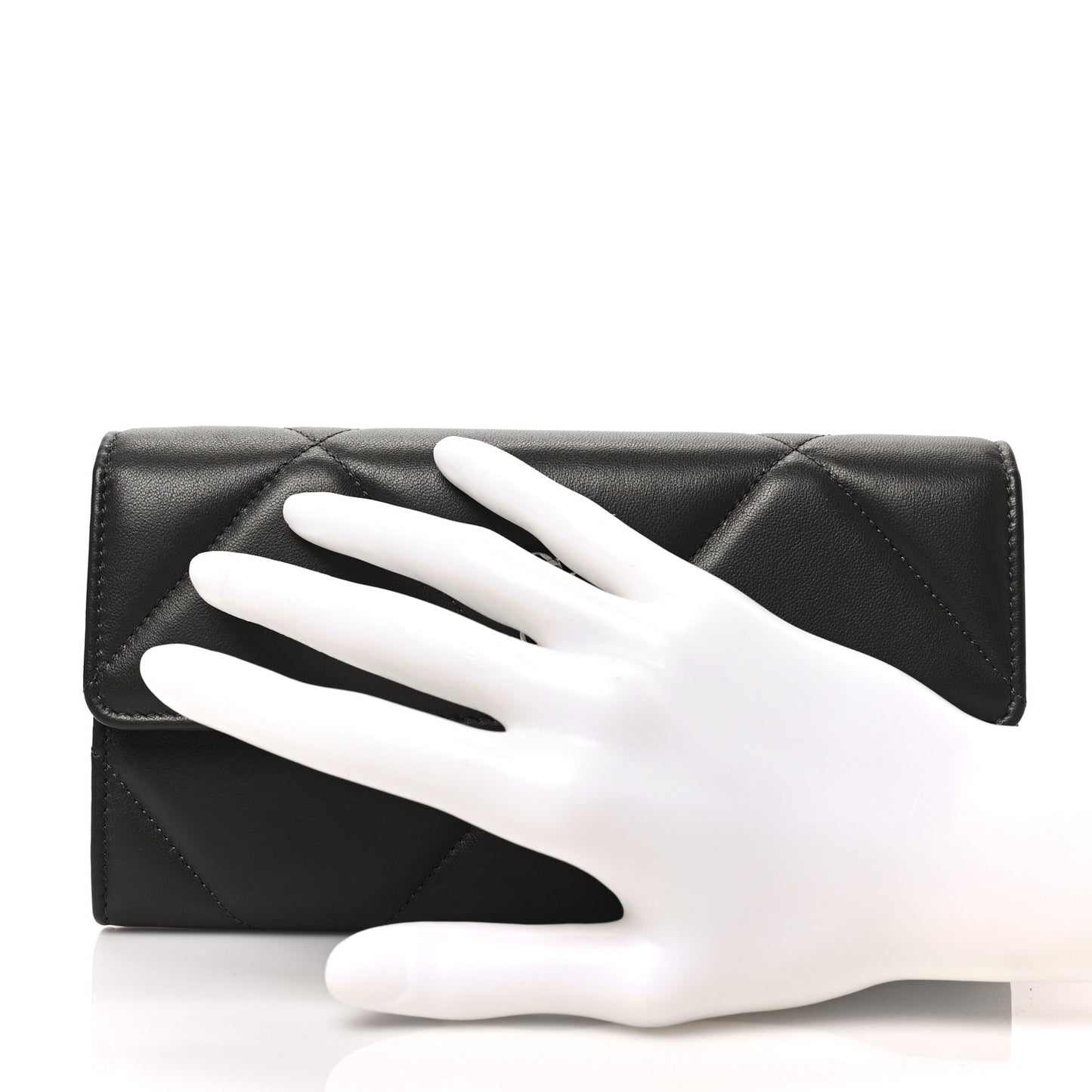 Lambskin Quilted Chanel 19 Flap Wallet Khaki