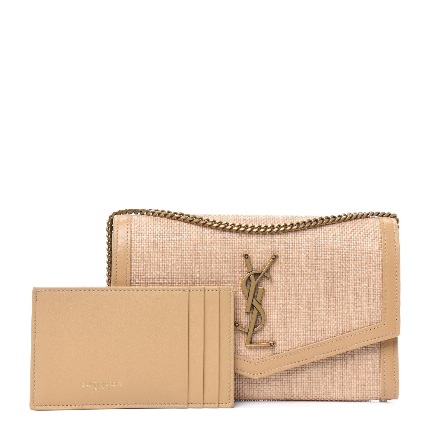Micro Raffia Monogram Uptown Chain Wallet Natural Hay Blush